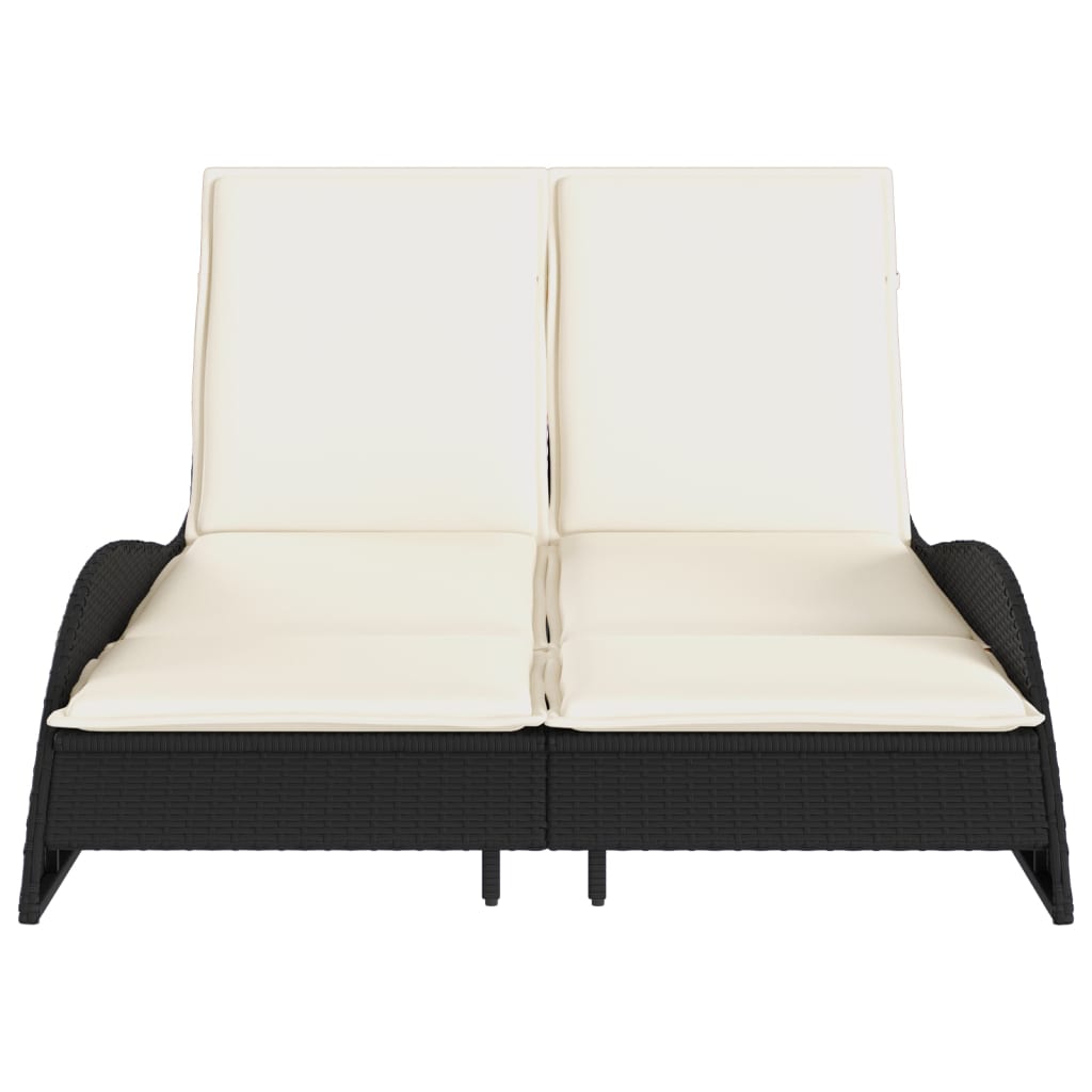 vidaXL Sonnenliege mit Auflagen Schwarz 114x205x73 cm Poly Rattan