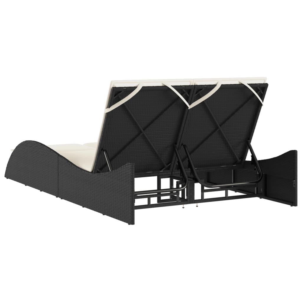 vidaXL Sonnenliege mit Auflagen Schwarz 114x205x73 cm Poly Rattan