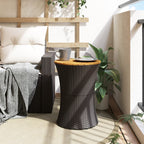 vidaXL Garten-Beistelltisch Trommelform Schwarz Poly Rattan Massivholz