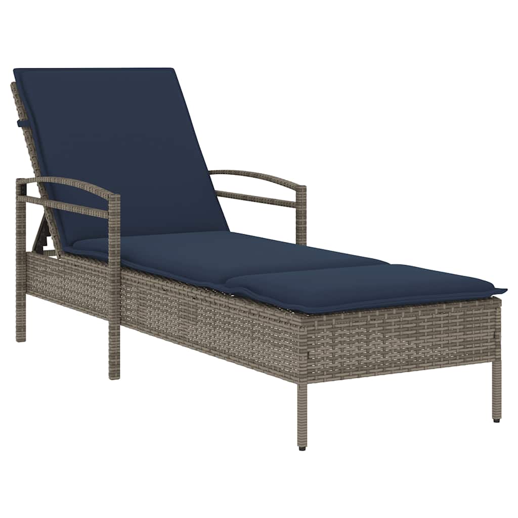 vidaXL | Sonnenliege | mit Kissen Grau 63 x 200 x 81 cm Poly-Rattan