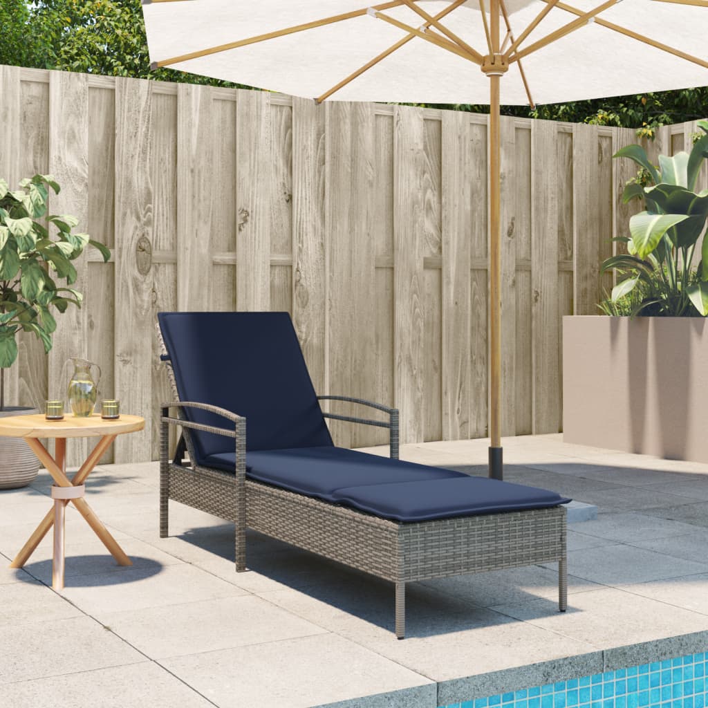 vidaXL | Sonnenliege | mit Kissen Grau 63 x 200 x 81 cm Poly-Rattan