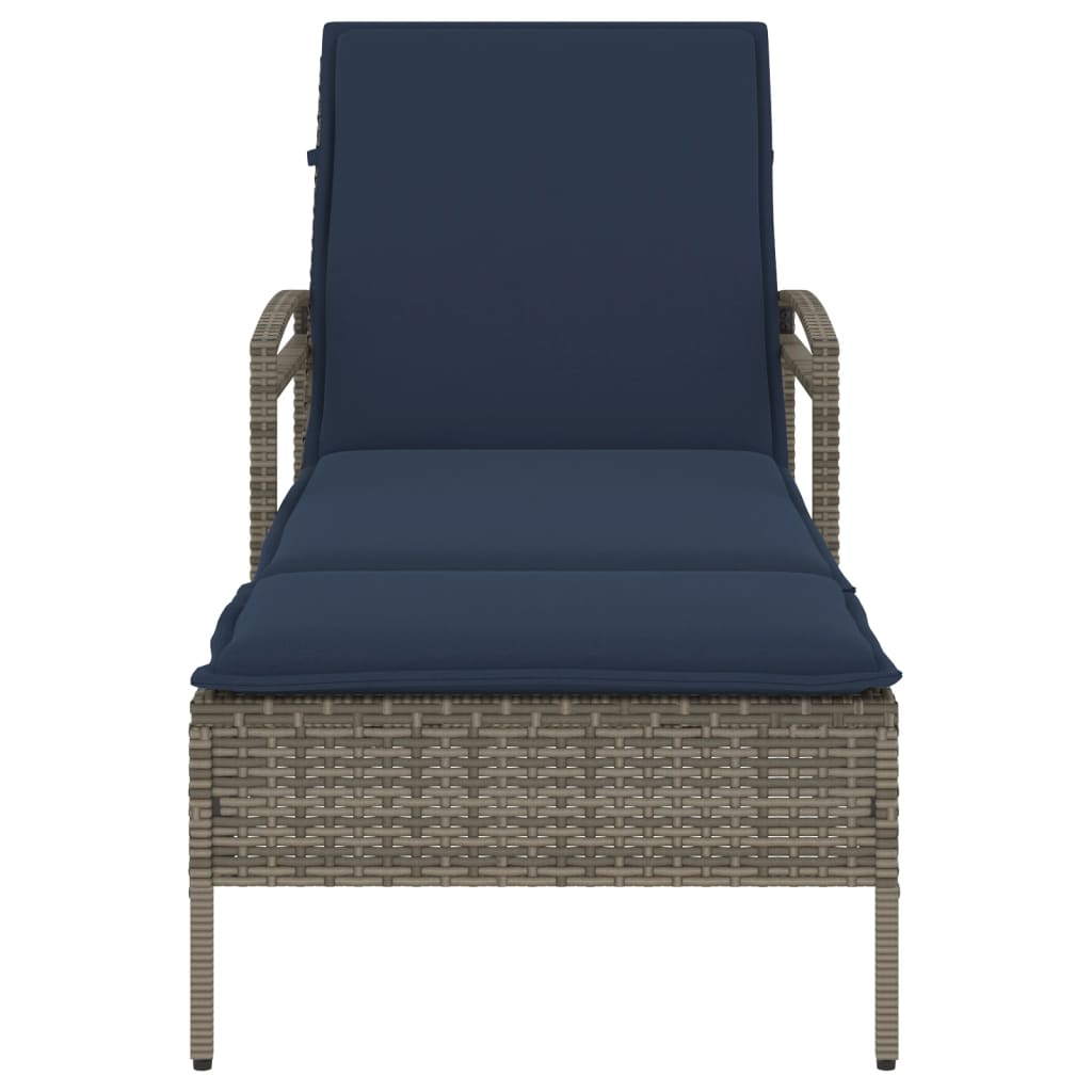 vidaXL | Sonnenliege | mit Kissen Grau 63 x 200 x 81 cm Poly-Rattan