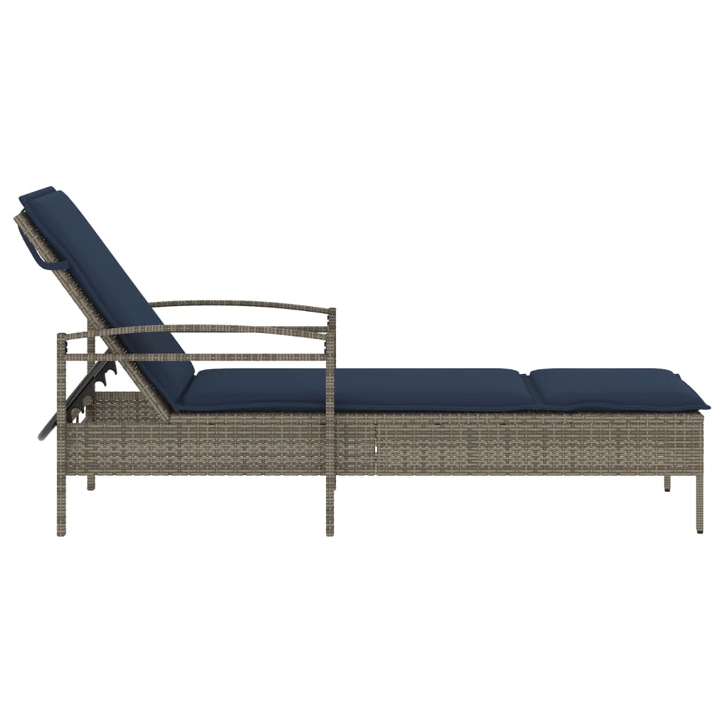 vidaXL | Sonnenliege | mit Kissen Grau 63 x 200 x 81 cm Poly-Rattan