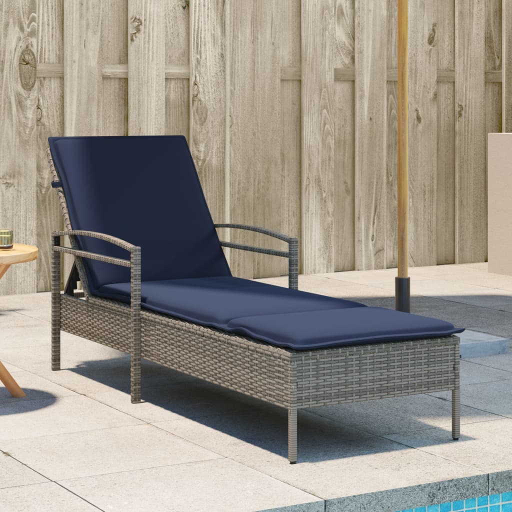 vidaXL | Sonnenliege | mit Kissen Grau 63 x 200 x 81 cm Poly-Rattan