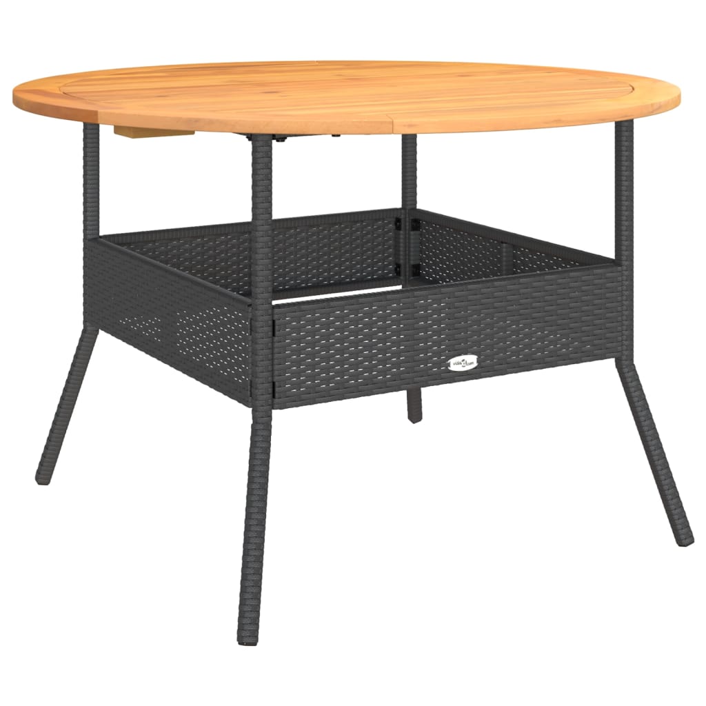 vidaXL Gartentisch mit Holzplatte Schwarz Ø110x71 cm Poly Rattan