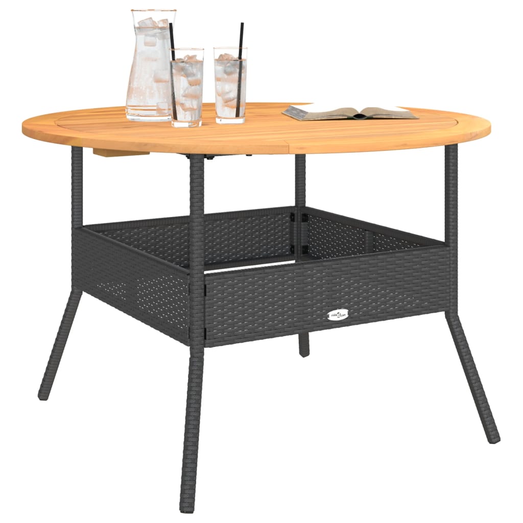 vidaXL Gartentisch mit Holzplatte Schwarz Ø110x71 cm Poly Rattan