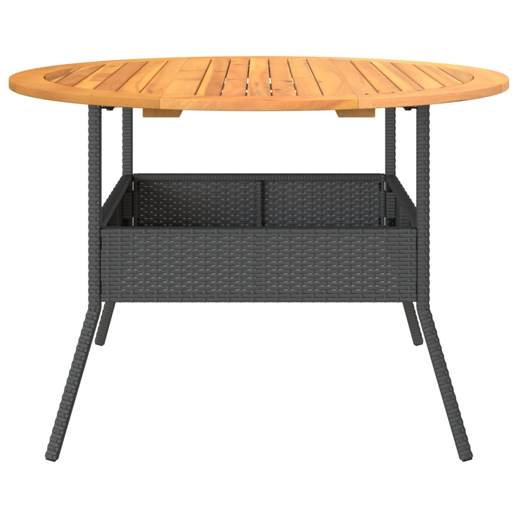 vidaXL Gartentisch mit Holzplatte Schwarz Ø110x71 cm Poly Rattan