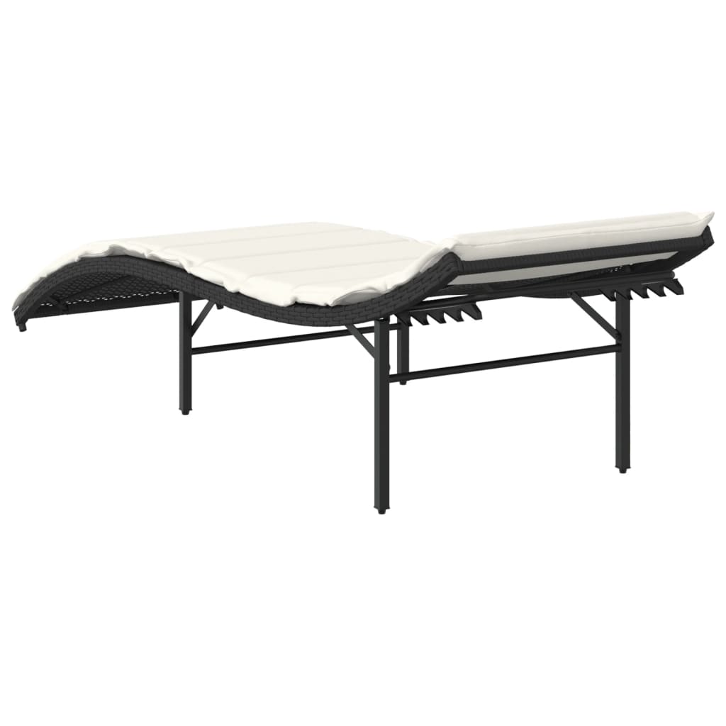 vidaXL Sonnenliege mit Kissen Schwarz 55x199x50 cm Poly Rattan