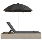 vidaXL Doppel-Sonnenliege mit Kissen & Schirm Hellgrau Poly Rattan