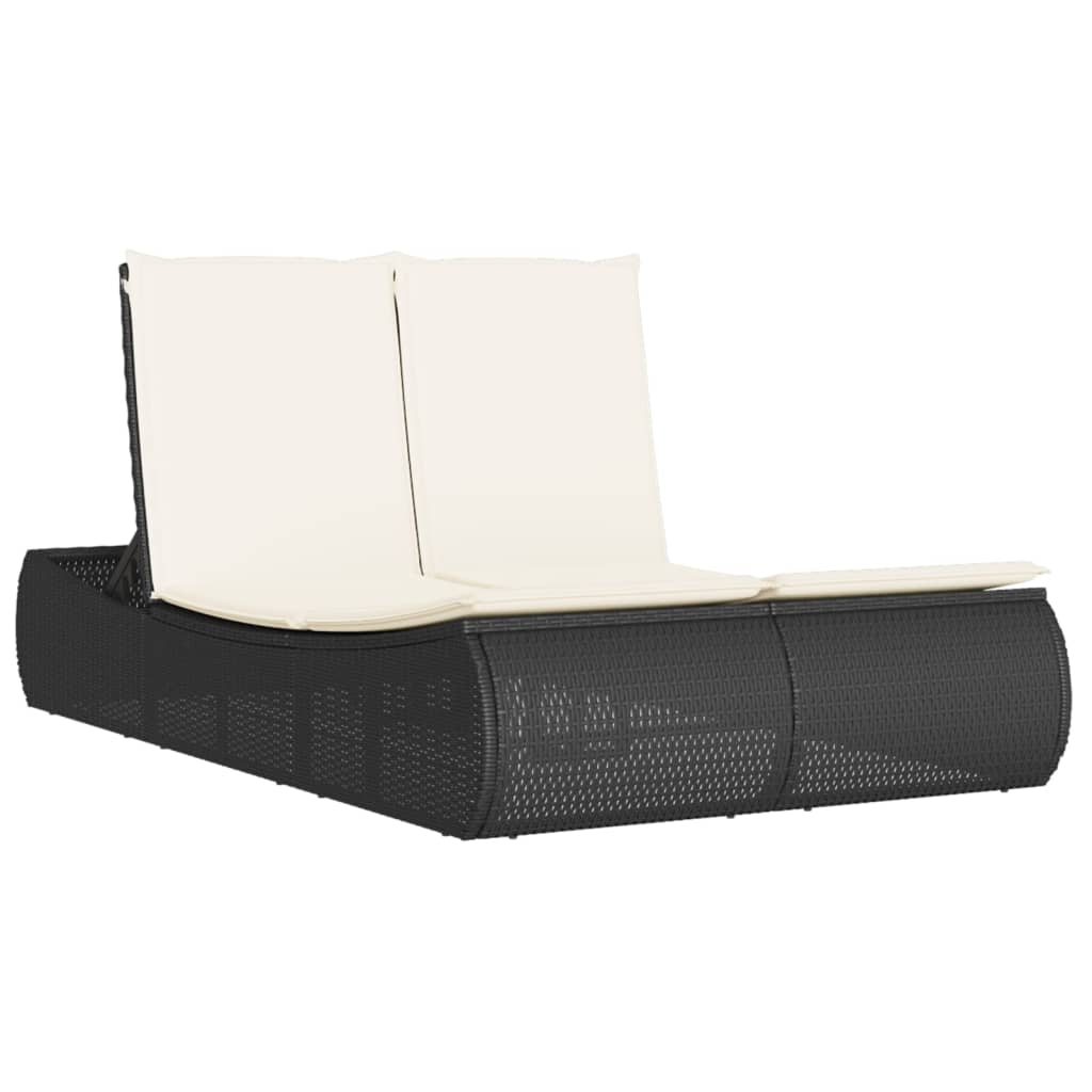 vidaXL Doppel-Sonnenliege mit Kissen Schwarz Poly Rattan