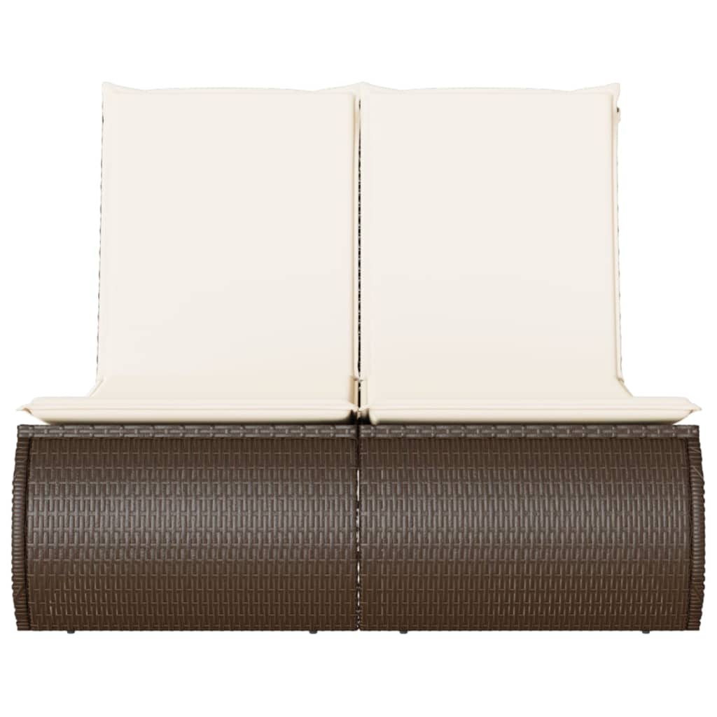 vidaXL Doppel-Sonnenliege mit Auflagen Braun Poly Rattan