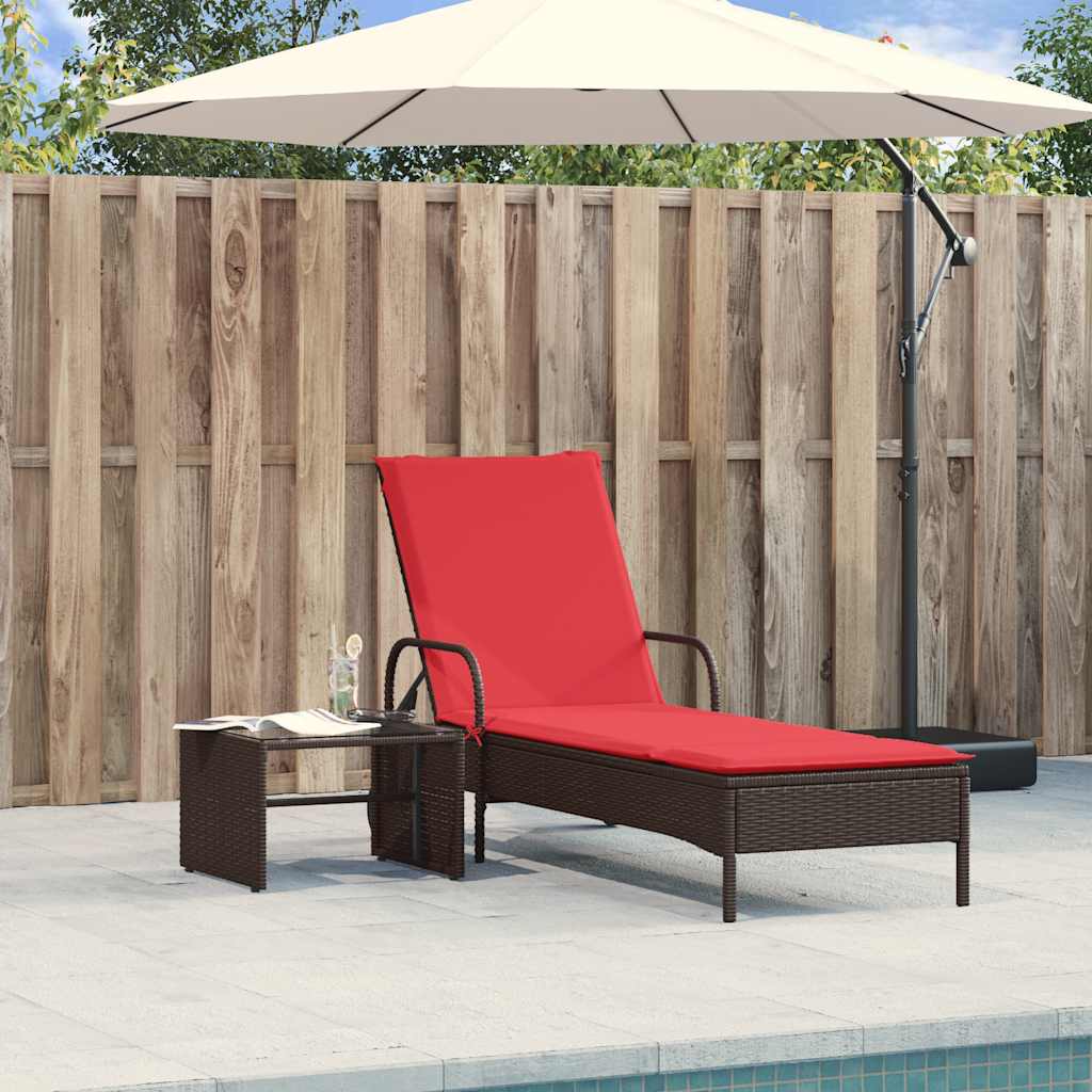 vidaXL Sonnenliege mit Rollen und Kissen Braun Poly Rattan