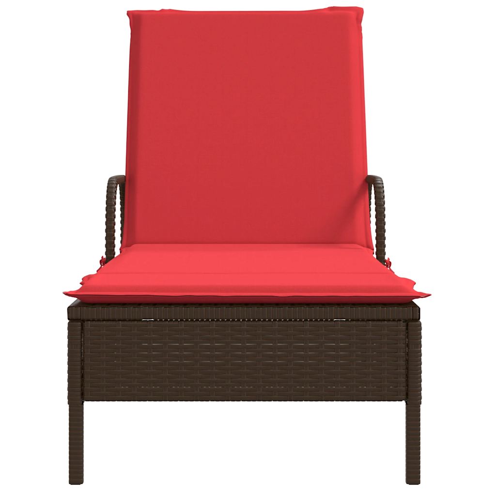 vidaXL Sonnenliege mit Rollen und Kissen Braun Poly Rattan