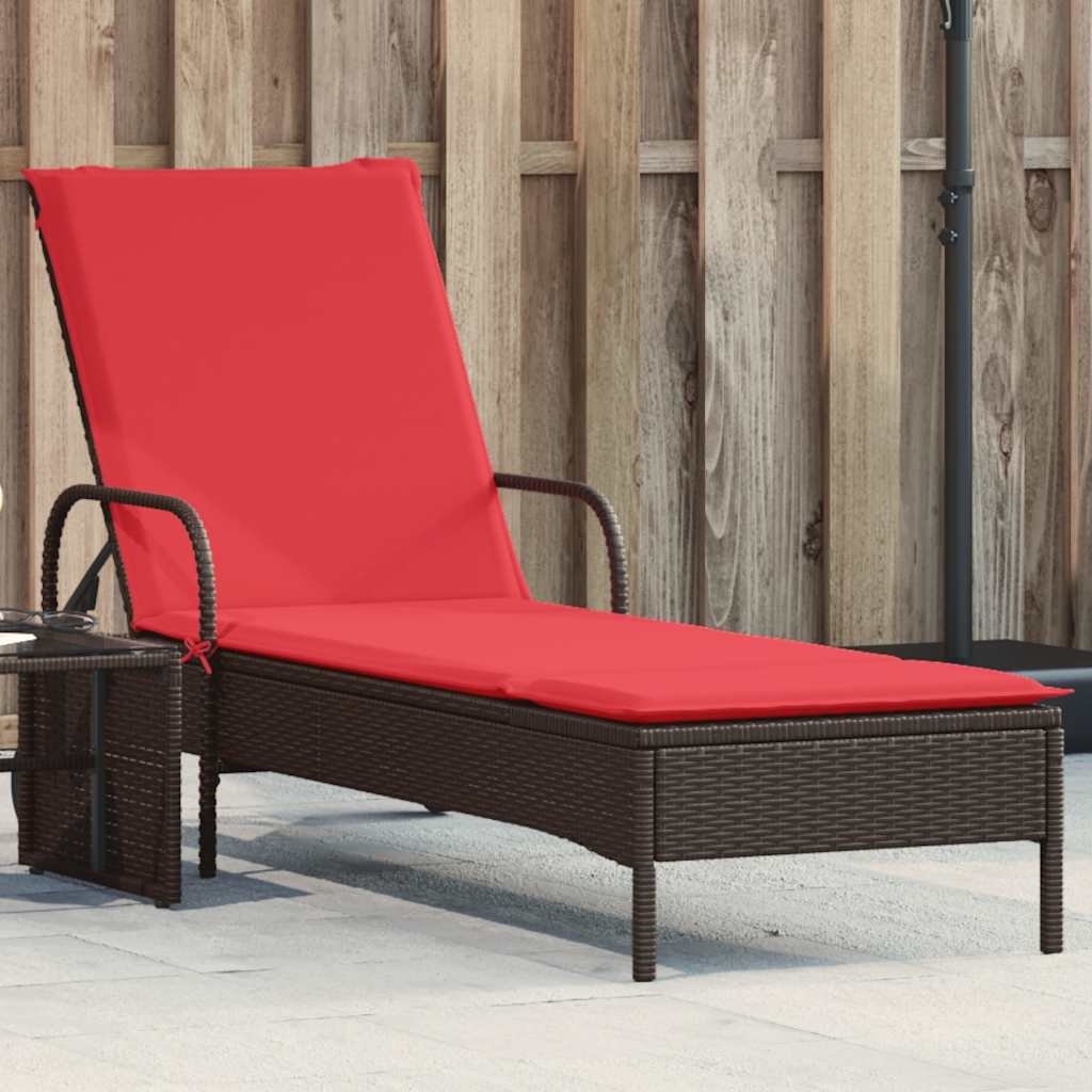 vidaXL Sonnenliege mit Rollen und Kissen Braun Poly Rattan