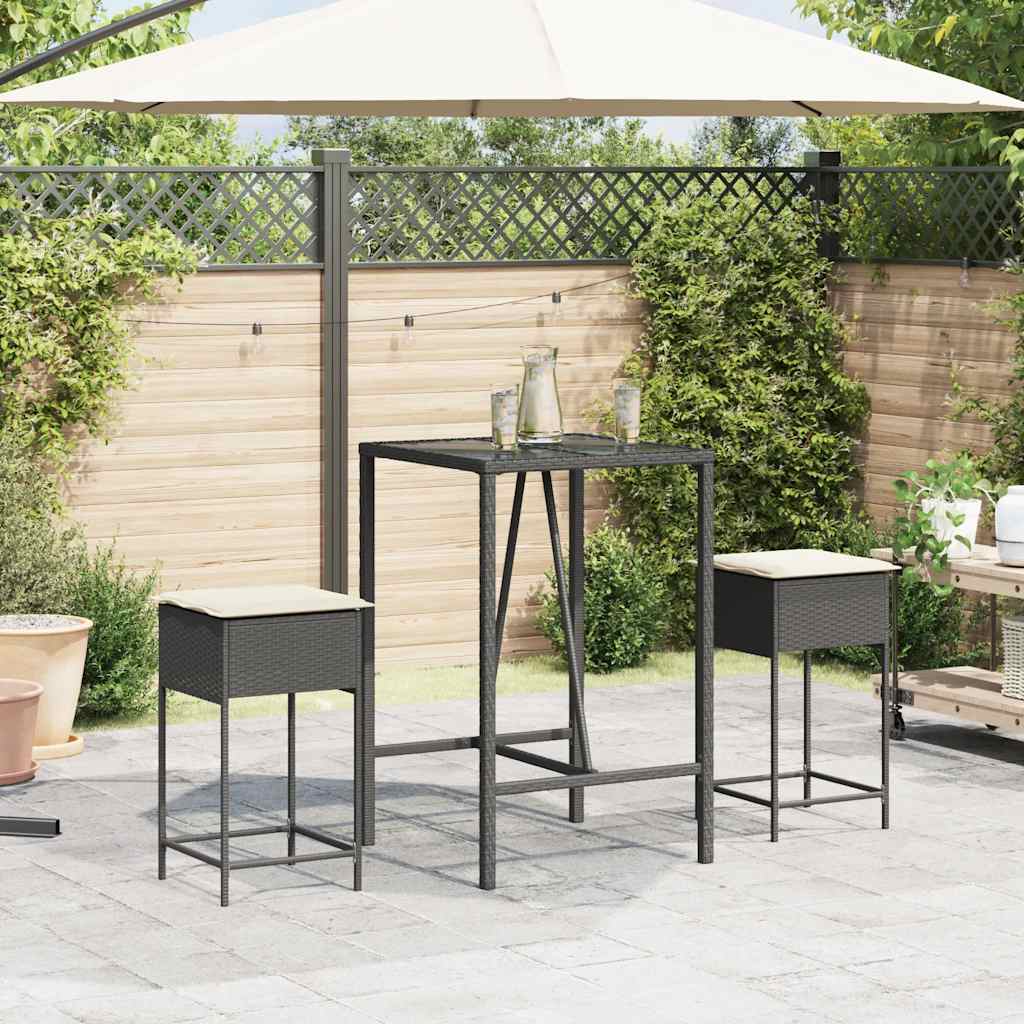 vidaXL Garten-Barhocker mit Kissen 2 Stk. Schwarz Poly Rattan