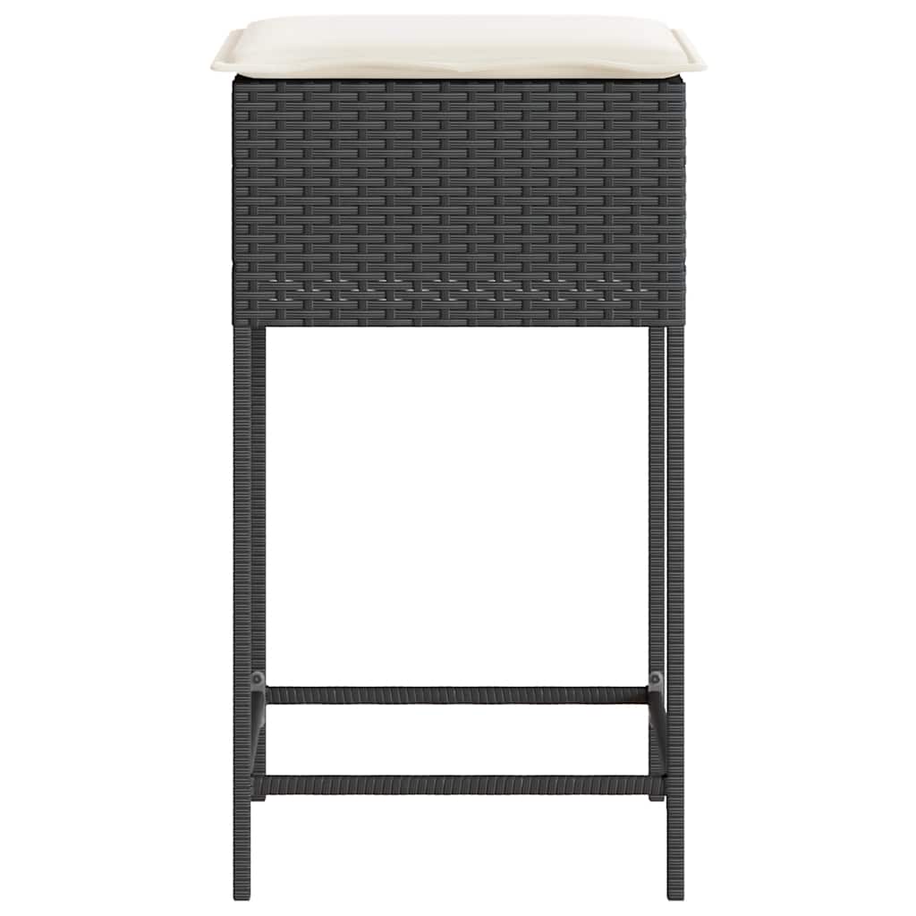vidaXL Garten-Barhocker mit Kissen 2 Stk. Schwarz Poly Rattan