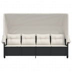 vidaXL Sonnenliege mit Dach und Kissen Schwarz Poly Rattan