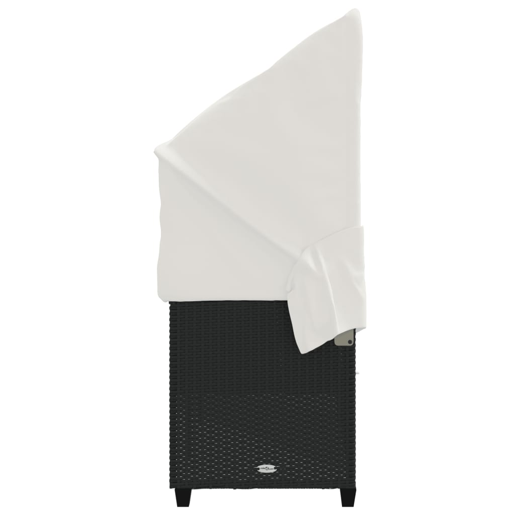vidaXL Sonnenliege mit Dach und Kissen Schwarz Poly Rattan