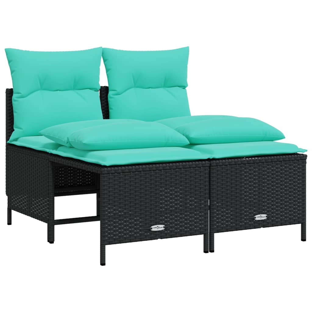 vidaXL 4-teiliges Gartensofa-Set mit Kissen, schwarzes Polyrattan