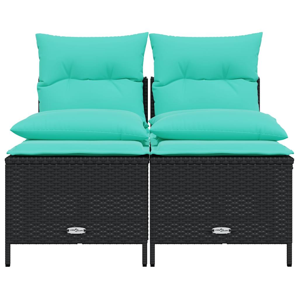 vidaXL 4-teiliges Gartensofa-Set mit Kissen, schwarzes Polyrattan