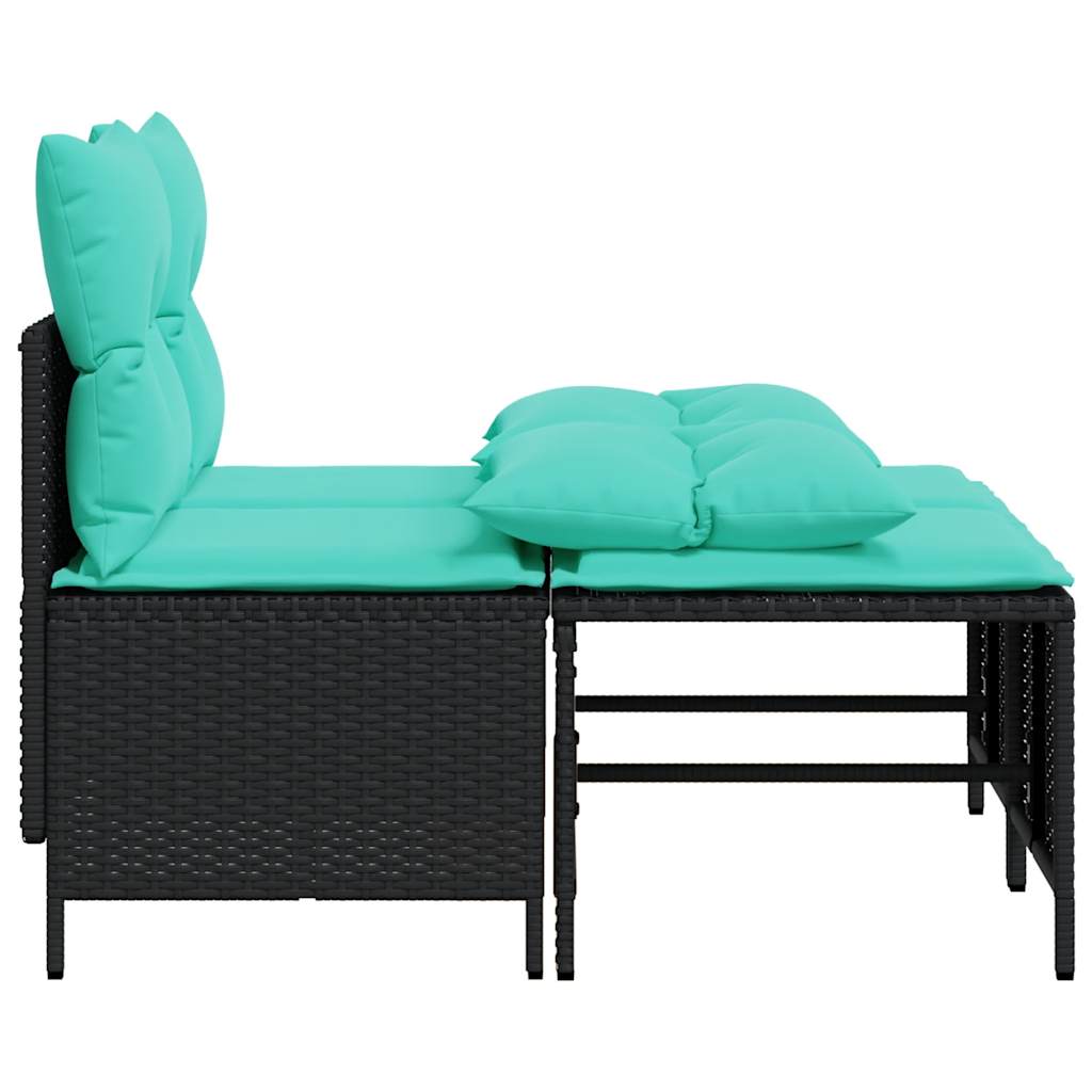 vidaXL 4-teiliges Gartensofa-Set mit Kissen, schwarzes Polyrattan