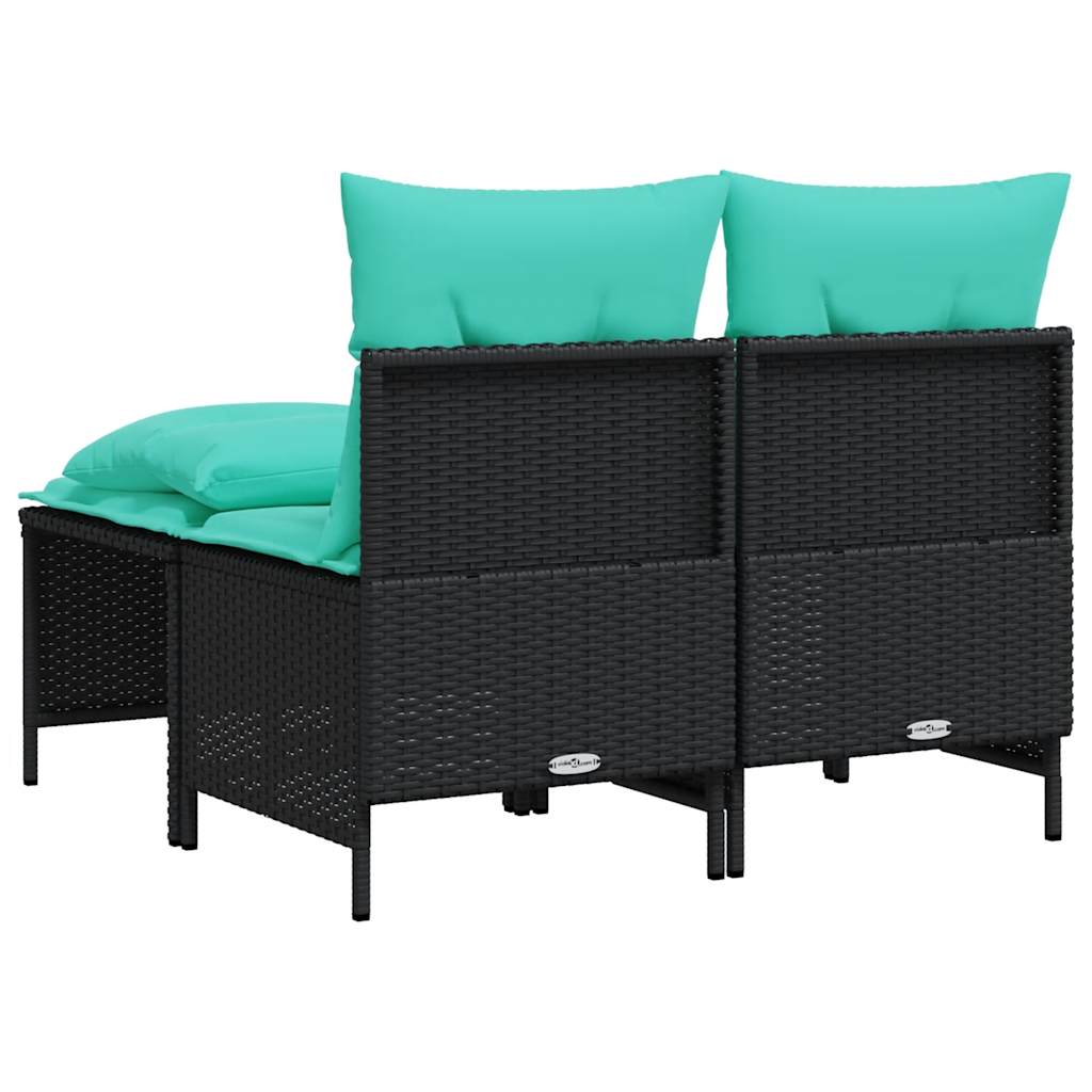 vidaXL 4-teiliges Gartensofa-Set mit Kissen, schwarzes Polyrattan