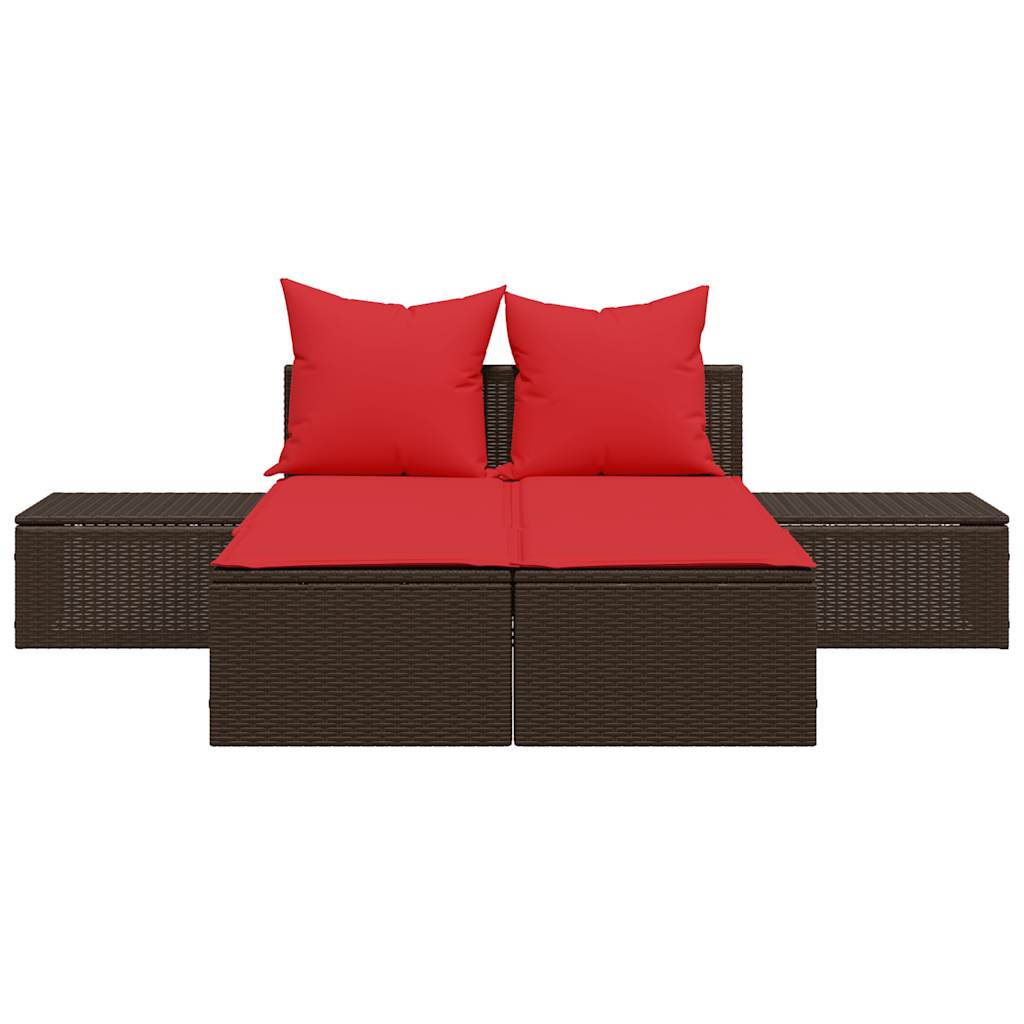 vidaXL Doppelte Sonnenliege mit Kissen Braun Poly Rattan