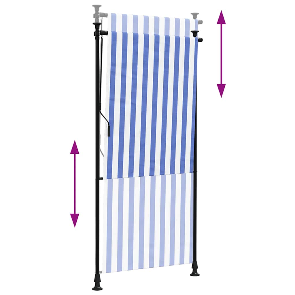 vidaXL Außenrollo Blau und Weiß 100x270 cm Stoff und Stahl