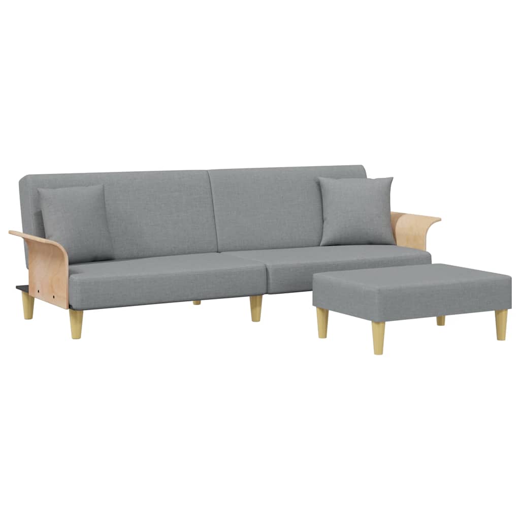 vidaXL Schlafsofa 2-Sitzer mit Kissen und Fußhocker Hellgrau Samt