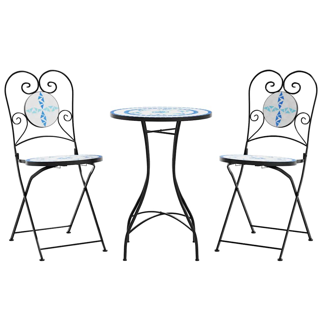 vidaXL Mosaik-Bistro-Set Blau und Weiß Eisen und Keramik