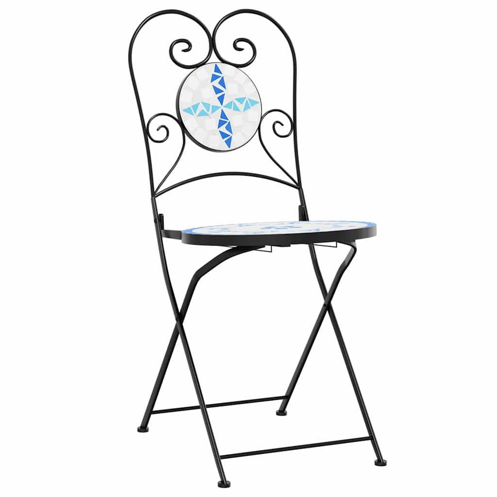 vidaXL Mosaik-Bistro-Set Blau und Weiß Eisen und Keramik