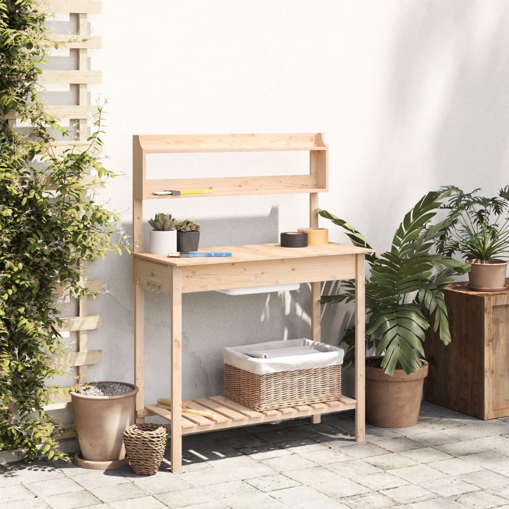 vidaXL Pflanztisch mit Waschbecken 147,5x44x139,5 cm Massivholz Tanne