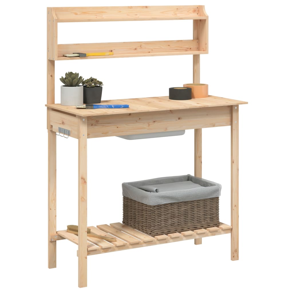 vidaXL Pflanztisch mit Waschbecken 147,5x44x139,5 cm Massivholz Tanne