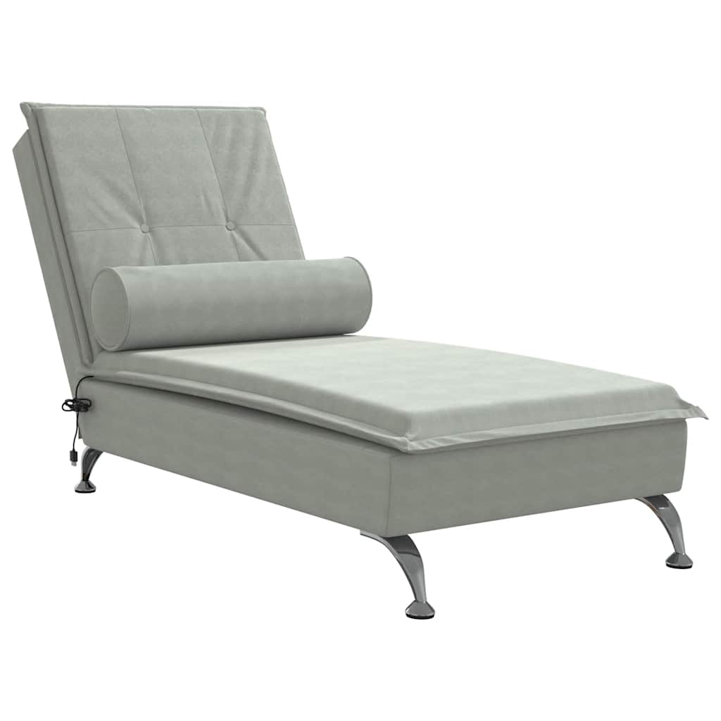 vidaXL Massage-Chaiselongue mit Nackenrolle Hellgrau Samt