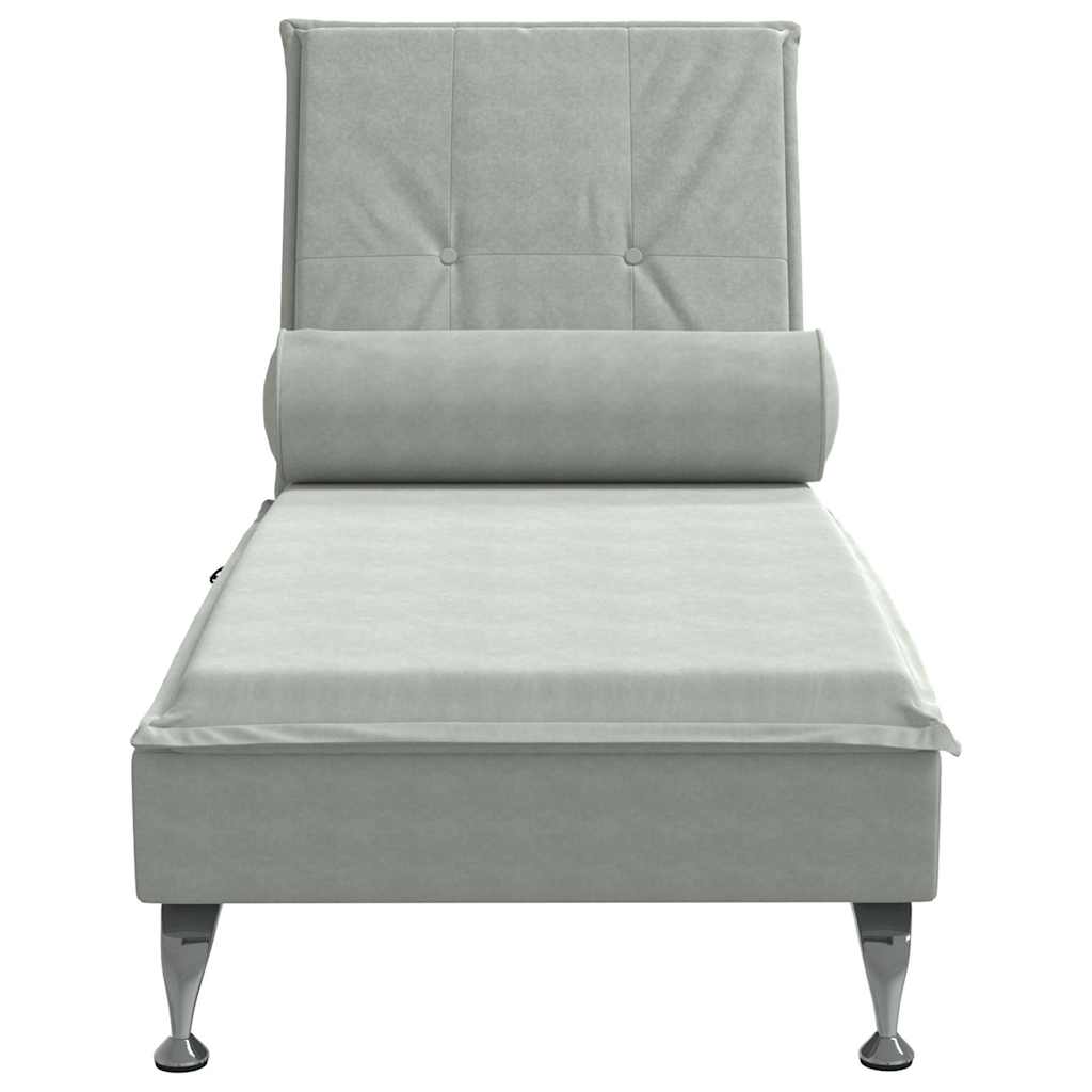 vidaXL Massage-Chaiselongue mit Nackenrolle Hellgrau Samt