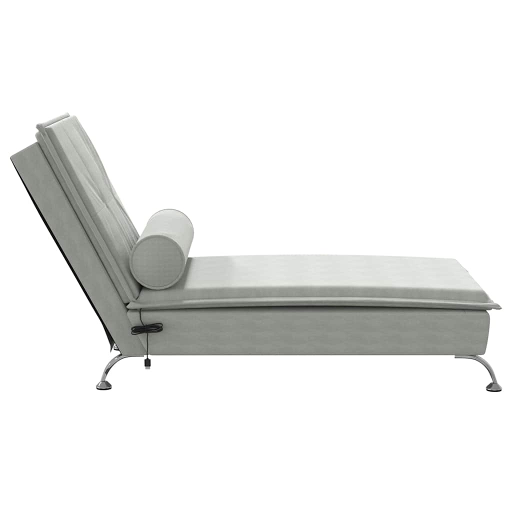 vidaXL Massage-Chaiselongue mit Nackenrolle Hellgrau Samt