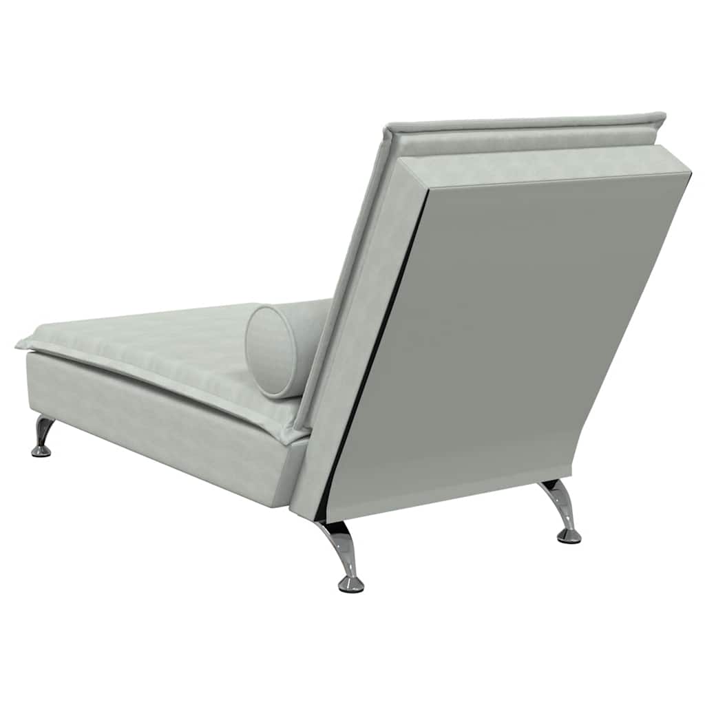 vidaXL Massage-Chaiselongue mit Nackenrolle Hellgrau Samt