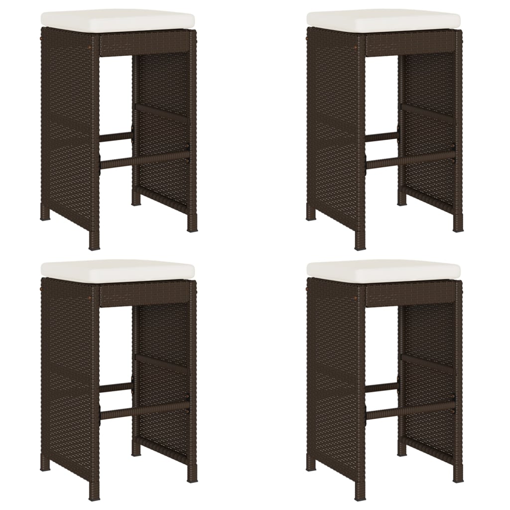 vidaXL Garten-Barhocker mit Kissen 4 Stk. Braun Poly Rattan