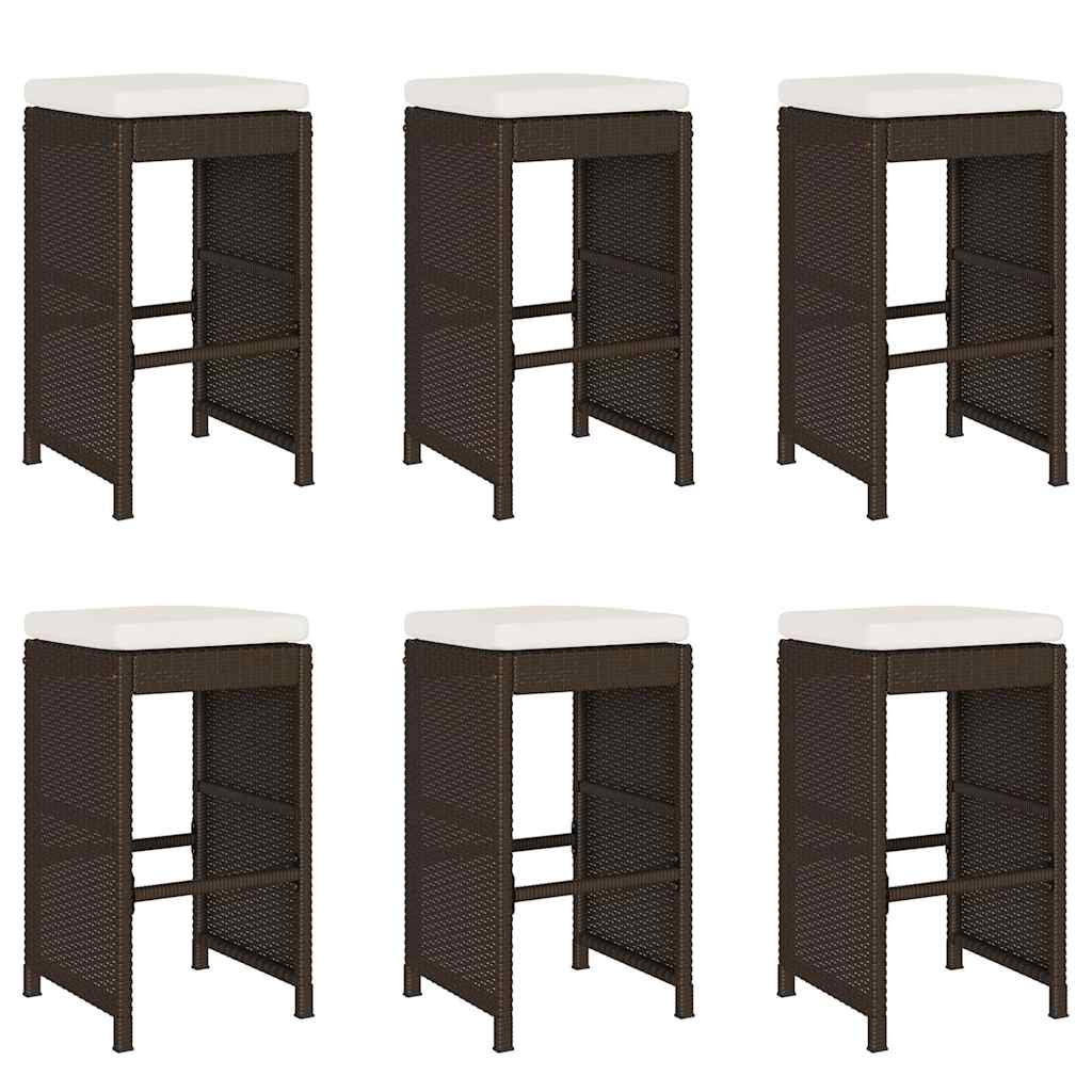 vidaXL Garten-Barhocker mit Kissen 6 Stk. Braun Poly Rattan