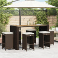 vidaXL Garten-Barhocker mit Kissen 6 Stk. Braun Poly Rattan
