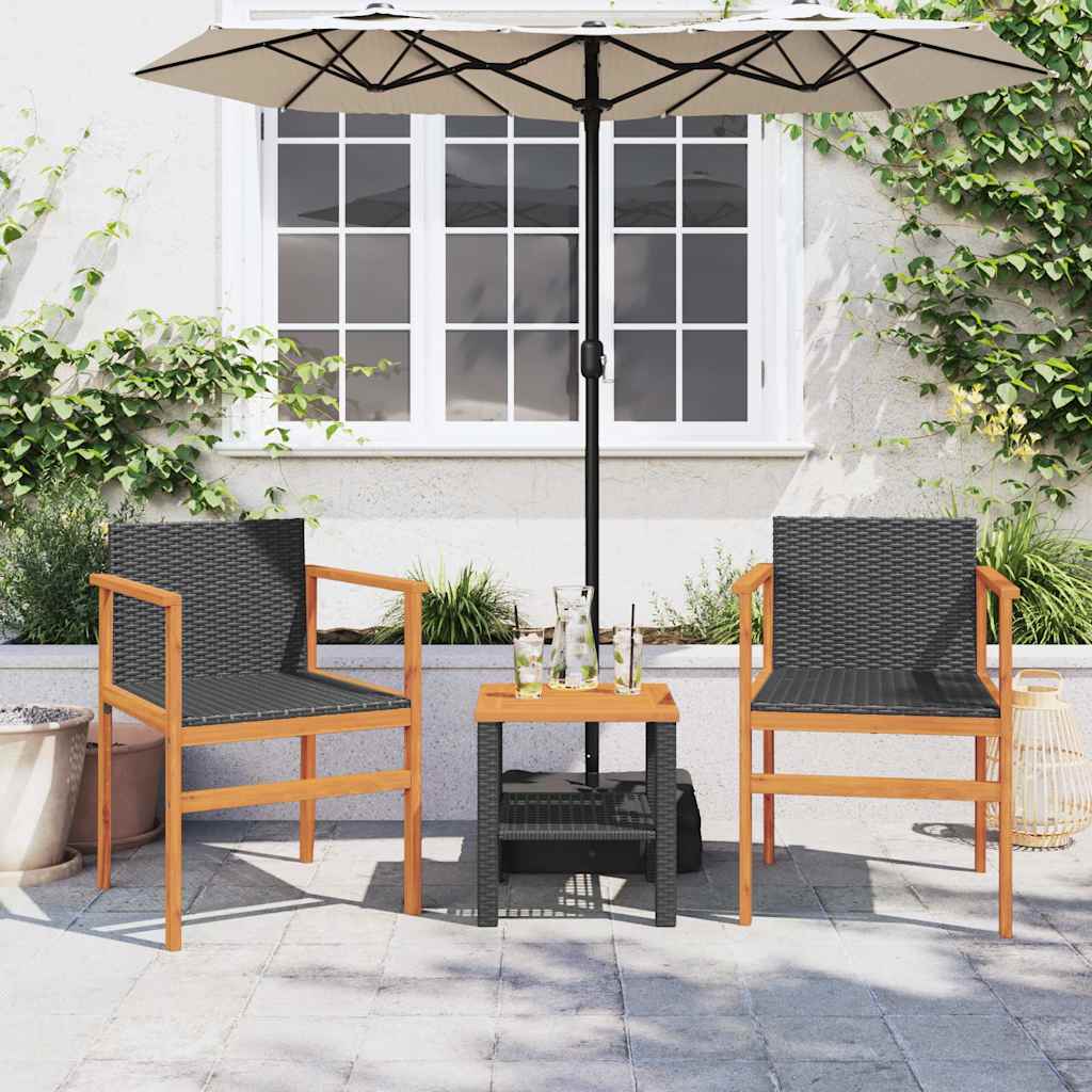 vidaXL Gartenstühle 2 Stk. Schwarz Poly Rattan und Massivholz