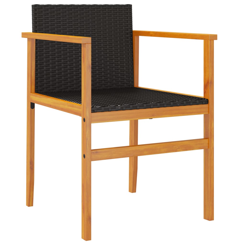 vidaXL Gartenstühle 2 Stk. Schwarz Poly Rattan und Massivholz