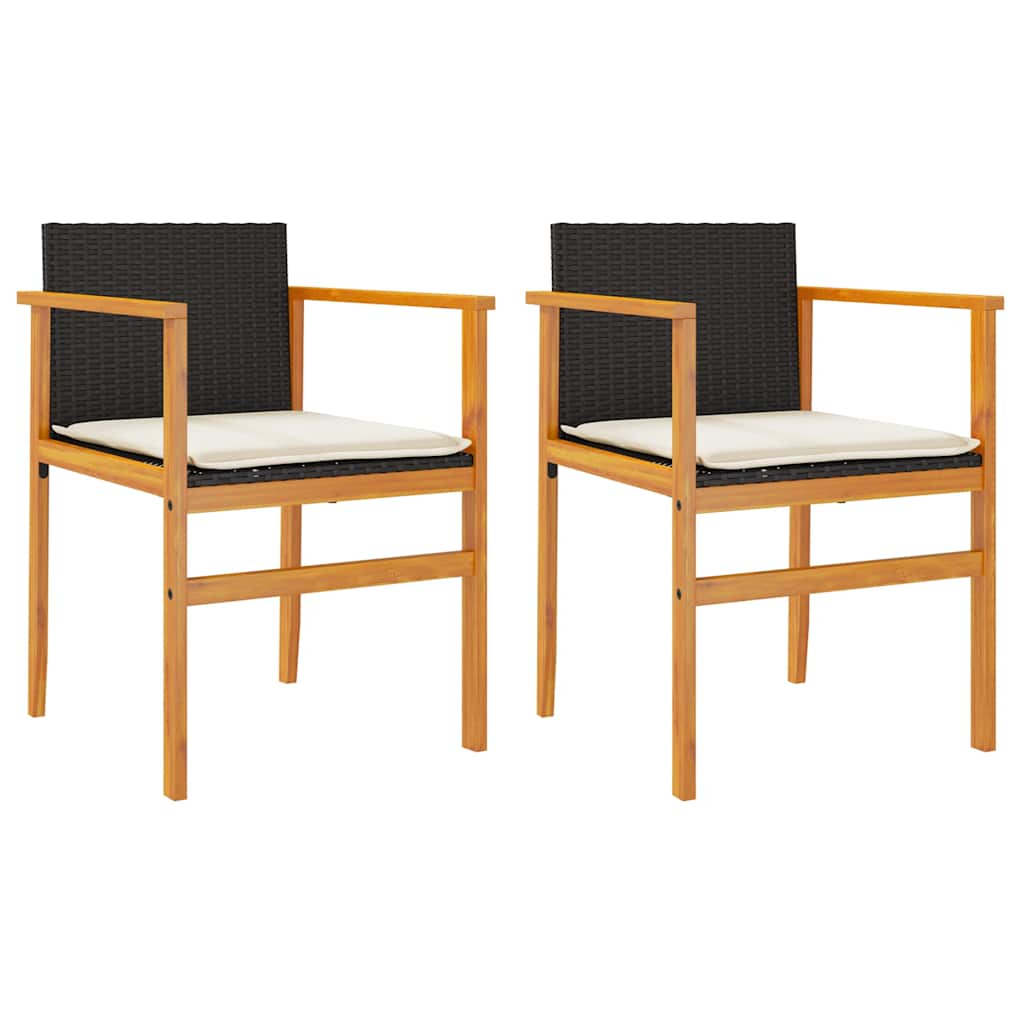 vidaXL Gartenstühle mit Kissen 2 Stk. Schwarz Poly Rattan Massivholz