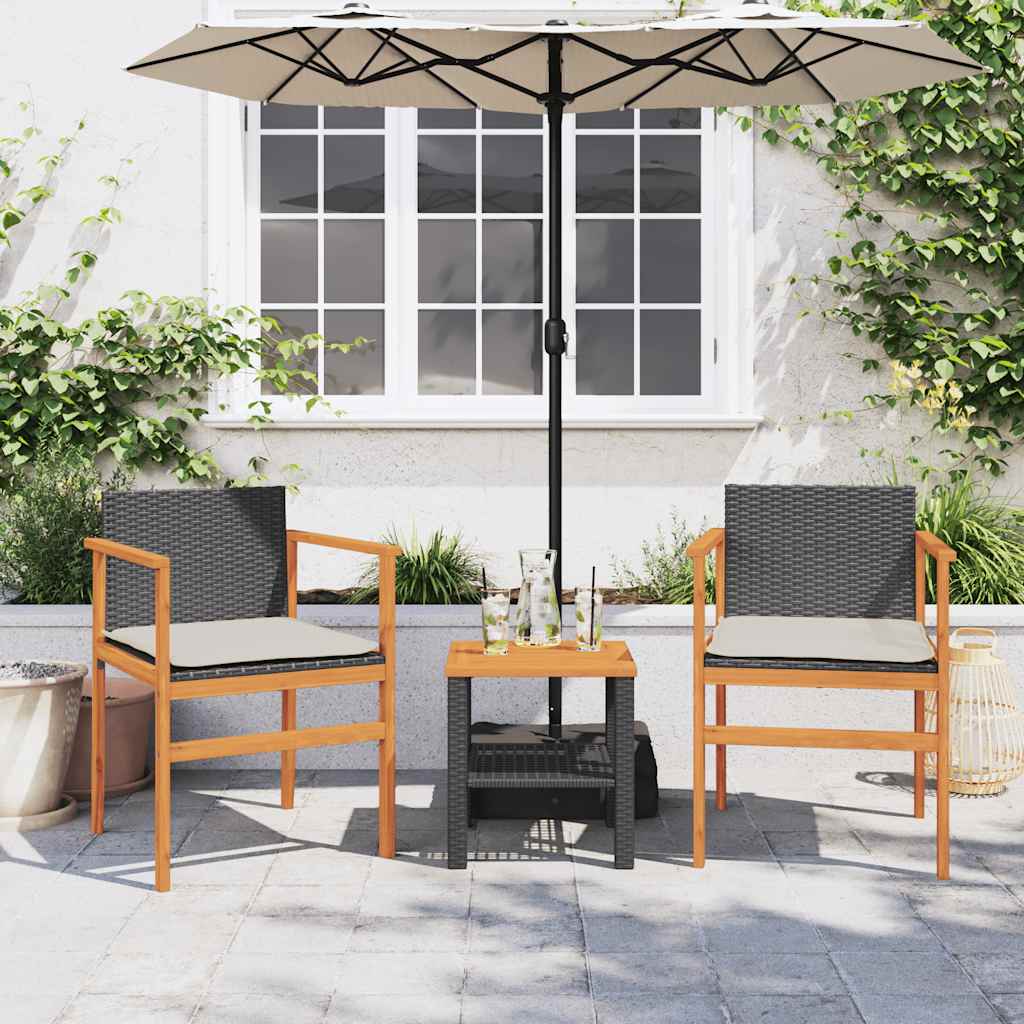 vidaXL Gartenstühle mit Kissen 2 Stk. Schwarz Poly Rattan Massivholz