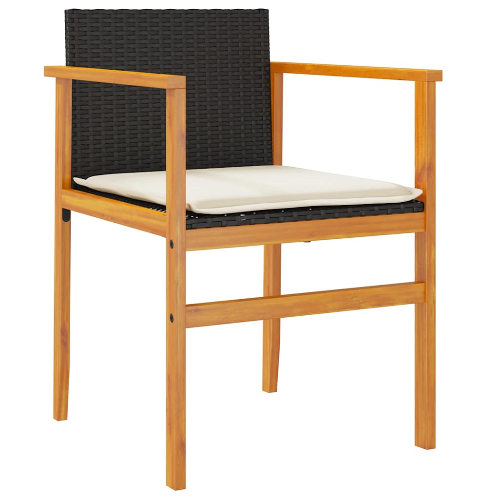 vidaXL Gartenstühle mit Kissen 2 Stk. Schwarz Poly Rattan Massivholz