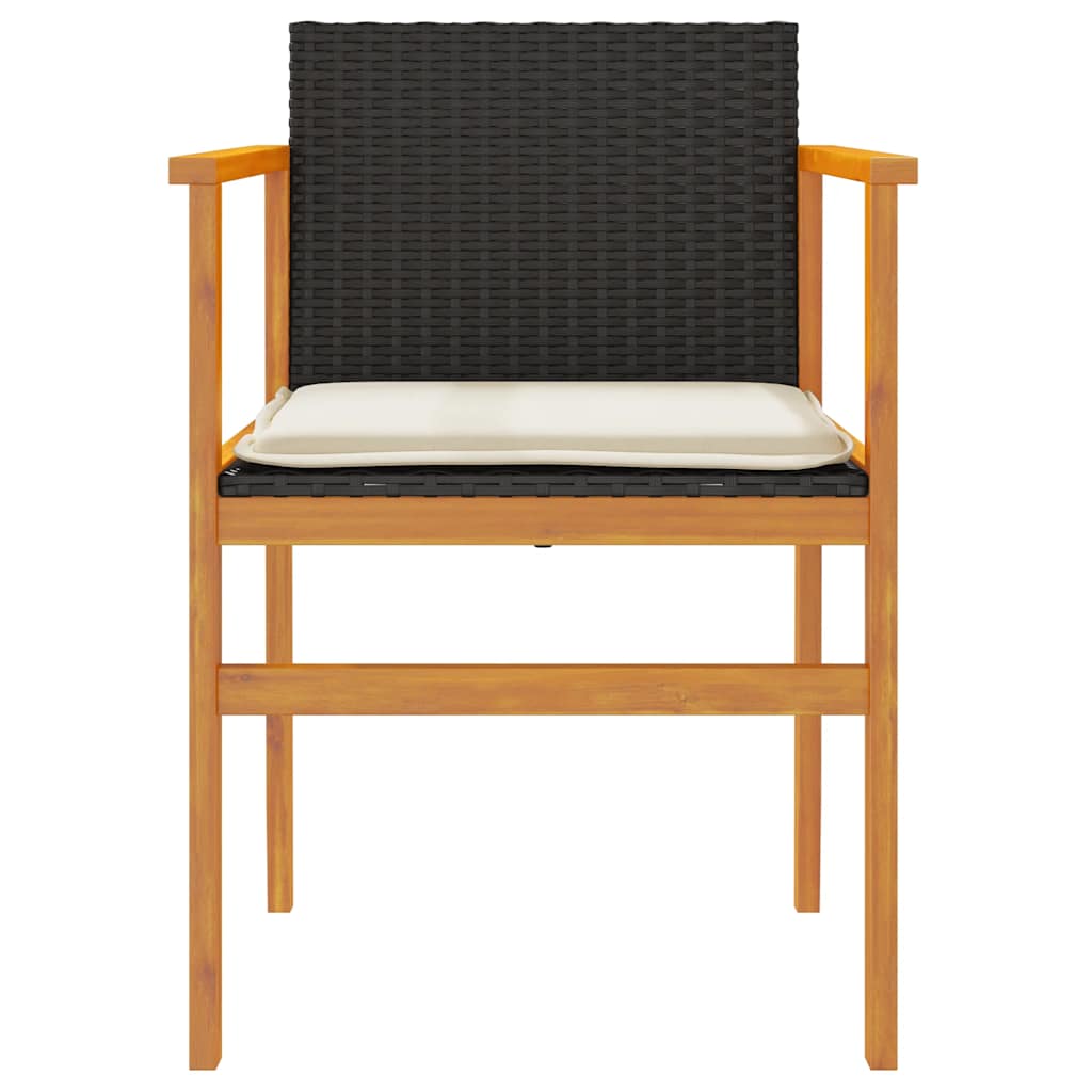 vidaXL Gartenstühle mit Kissen 2 Stk. Schwarz Poly Rattan Massivholz