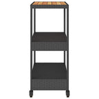 vidaXL Barwagen 3 Böden Schwarz Poly Rattan und Massivholz Akazie