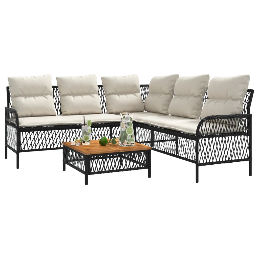 vidaXL 2-tlg. Garten-Sofagarnitur mit Auflagen Schwarz Poly Rattan