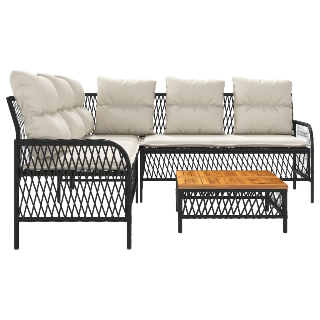 vidaXL 2-tlg. Garten-Sofagarnitur mit Auflagen Schwarz Poly Rattan