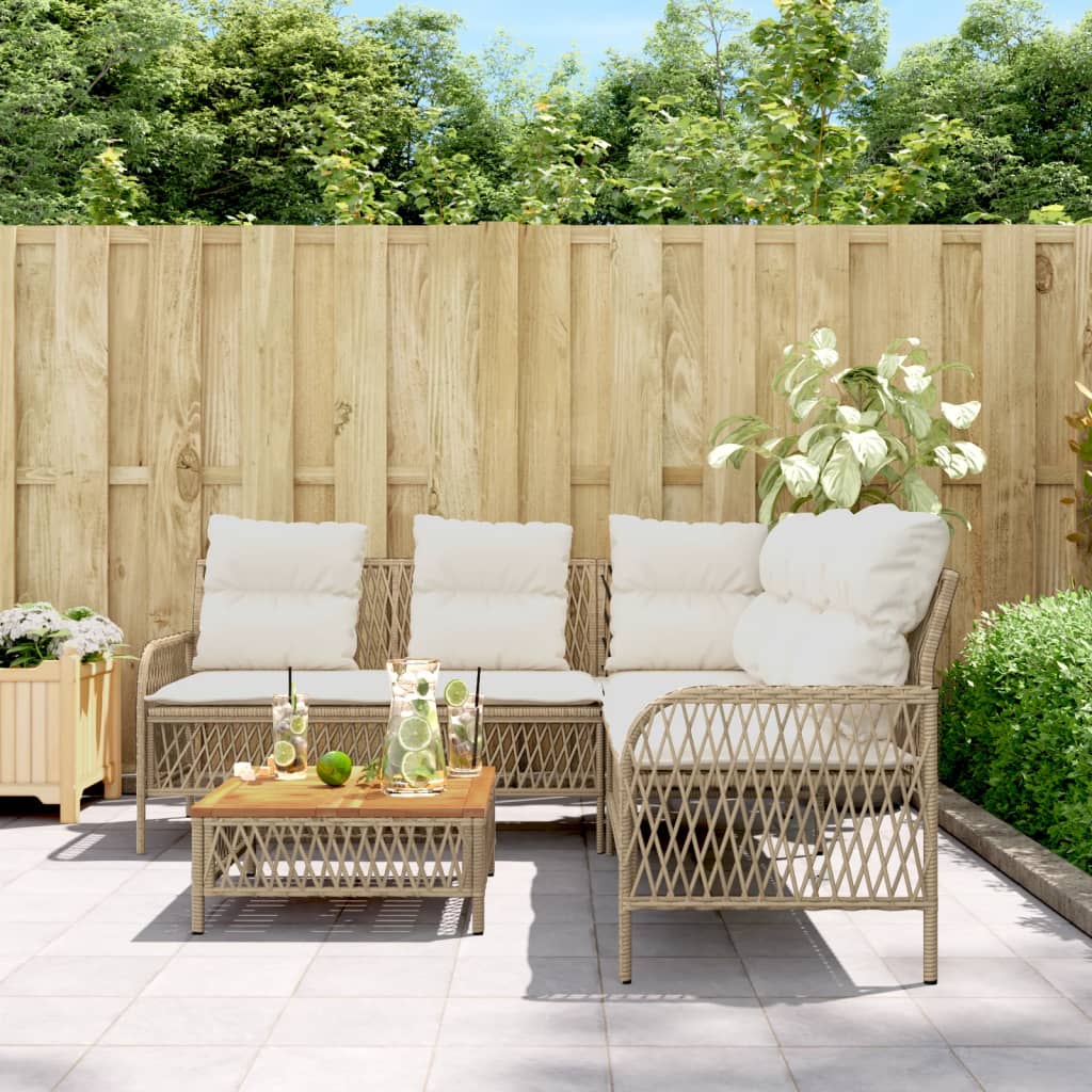 vidaXL 2-tlg. Garten-Sofagarnitur mit Kissen Beige Poly Rattan